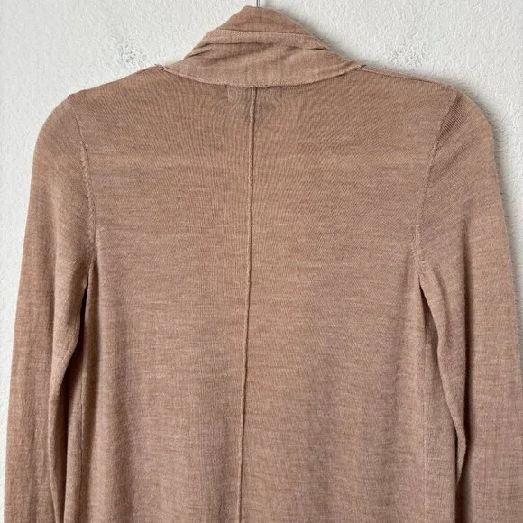 Cynthia Rowley Extrafine Merino Wool Open Front Longline Neutral Tan Cardigan - Picture 11 of 12